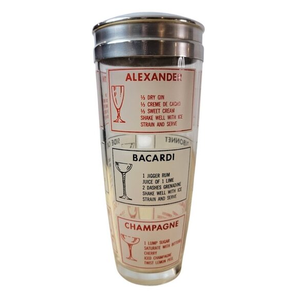 Vintage Glass Cocktail Shaker w/ Nine Drink Recipes Mid-Century Barware - Picture 3 of 8